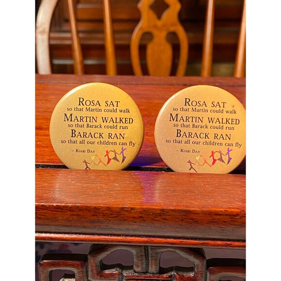Lot of 2 Pin Back Buttons Badge Lapel "Rosa sat...Martin walked...Barack ran..." - Picture 1 of 6